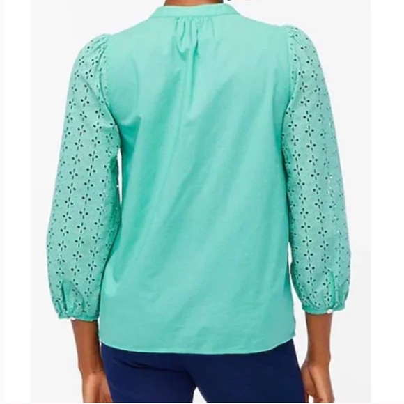 NWT J. Crew Mixed-Media Eyelet Button Front Top Size Petite Large (PL) - Picture 2 of 7